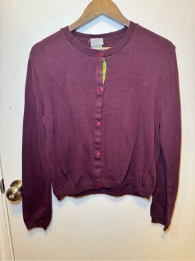 dELiA*s Plum Crewneck Cardigan with Red Buttons